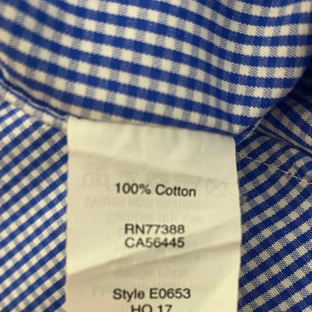 J. Crew Thompson Premium Shirting Navy Gingham Men's Shirt Sz. 17 - 17 1/2